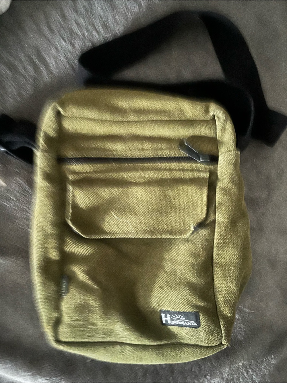 Hempmania Supply Company Olive Crossbody Messenger Bag with Black Strap